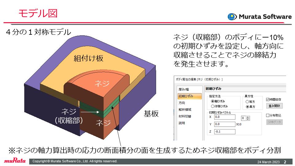 初期ひずみを用いたネジ締結の解析事例 – ムラタソフトウェア株式会社
